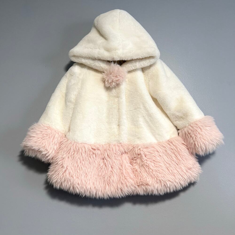 American Widgeon White Pink Faux Fur Hooded Winter Coat Toddler Girls 4T